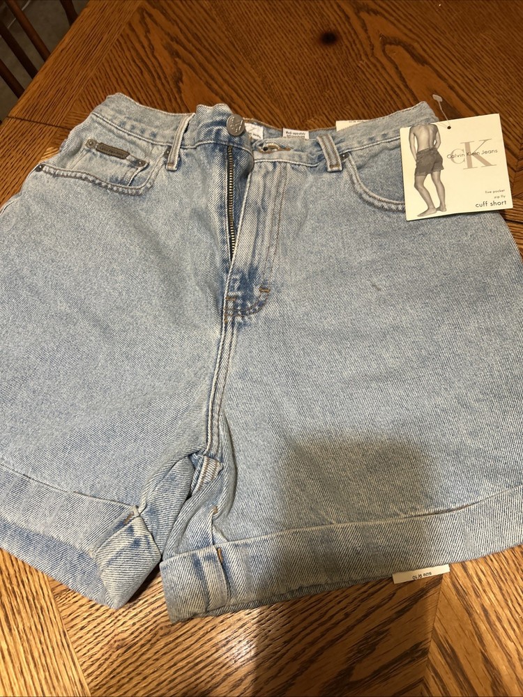 Calvin Klein Jeans Juniors ' Roll Cuff Denim Shorts Size 9/10 5 Pocket Zip Fly