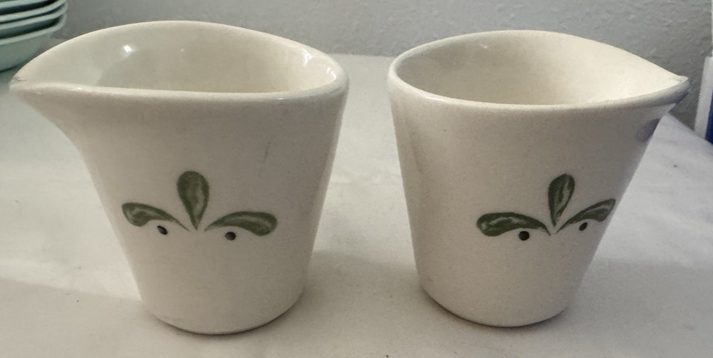 Pair of Restaurant Ware Syrup Dressing Creamer Serving Pitchers w Green Leaves