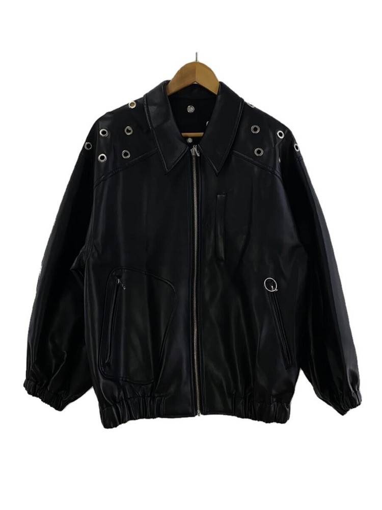 Men's Black Plain Leather Blouson Jacket Free Size 31231215402 171