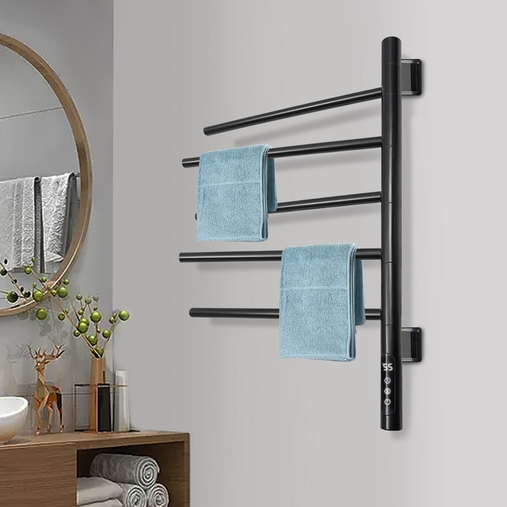 Black Electric Heated Rotatable Towel Warmer for Bathroom
