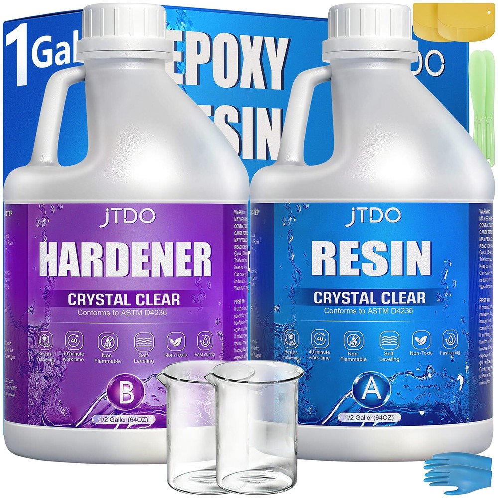 Crystal Clear 128OZ UV Resistant Epoxy Resin Kit for DIY Art Jewelry Crafting