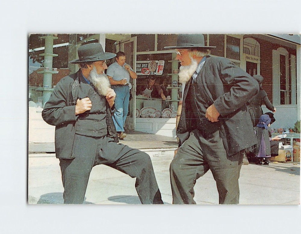Postcard Two Amish Gentleman Greetings From The Penna. Dutch Country PA USA