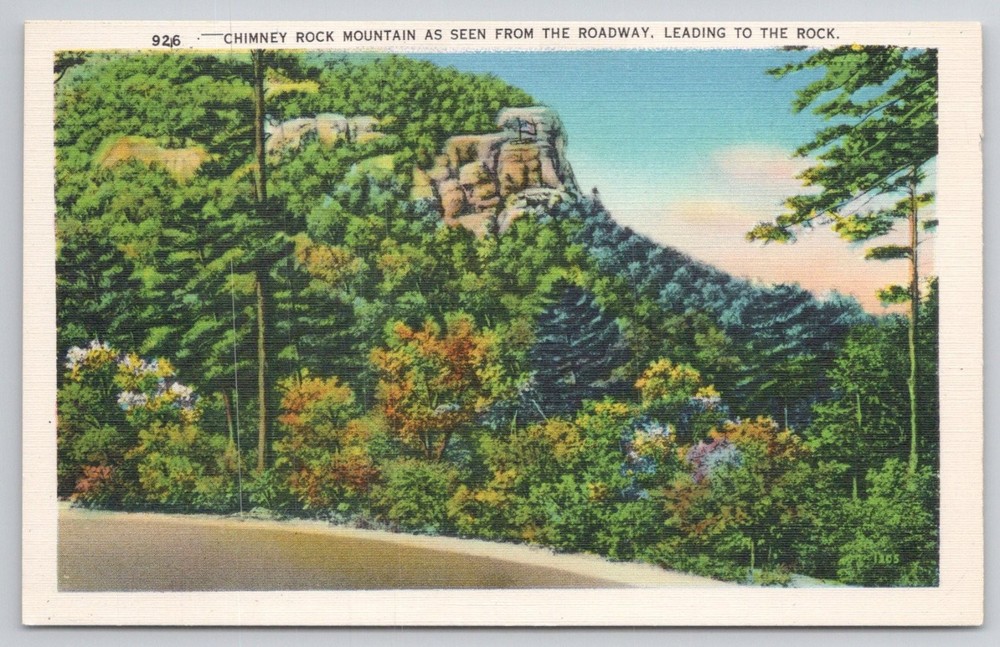 Chimney Rock Mountain NC Linen Postcard Asheville View Blue Ridge