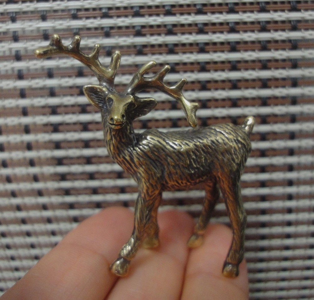 Vintage Style Solid Brass Cute Elk Deer Figurine Statue for Home Garden Decor