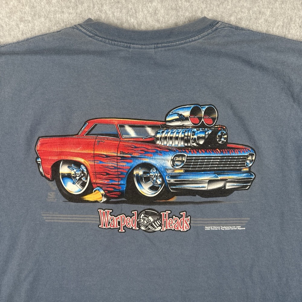 Vintage Gildan Mens XL Blue T Shirt Warped Heads 2004 General Motors Graphic Tee
