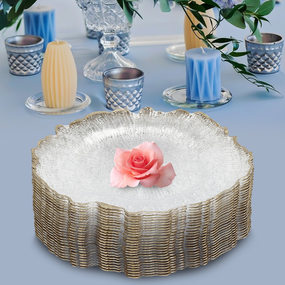 Gold Flower-like Rim Sturdy Round Charger Plates Wedding Party Dinner Supplies