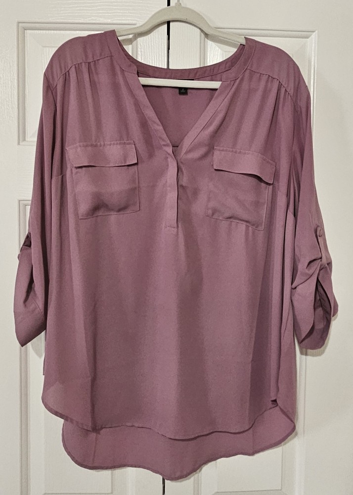 Torrid Women’s 2 Plus Purple Solid V-Neck 3/4 Sleeve Pullover Blouse