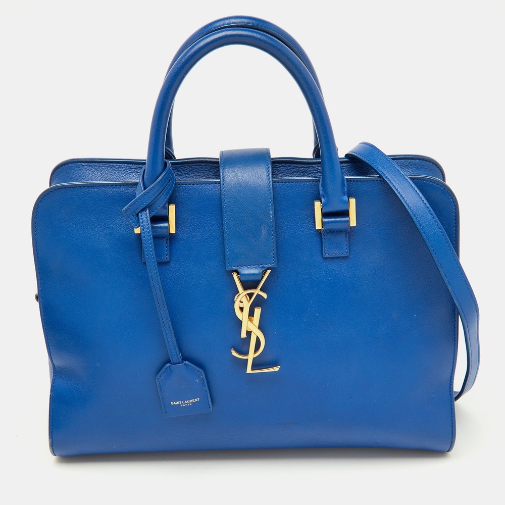 Saint Laurent Medium Monogram Cabas Tote in Blue Leather