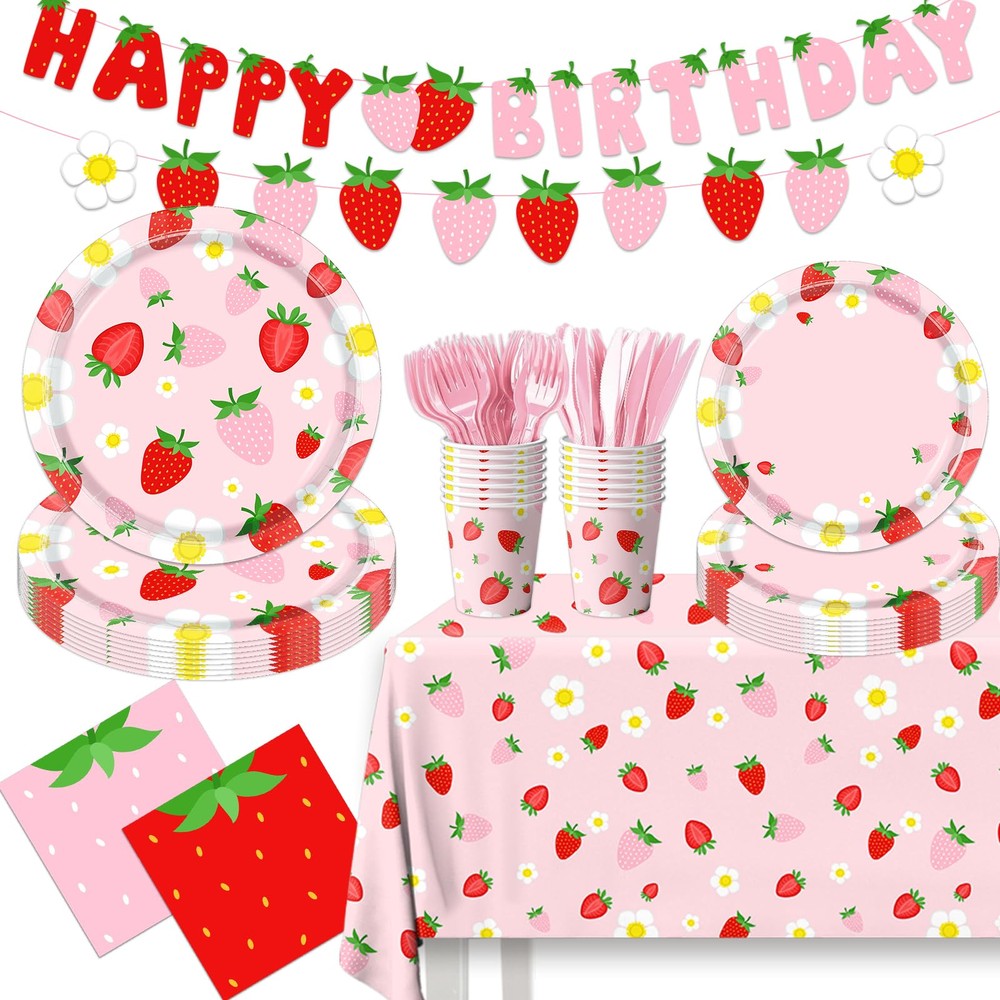 Strawberry Party Supplies Strawberry Theme Birthday Party Tableware Set Summe...