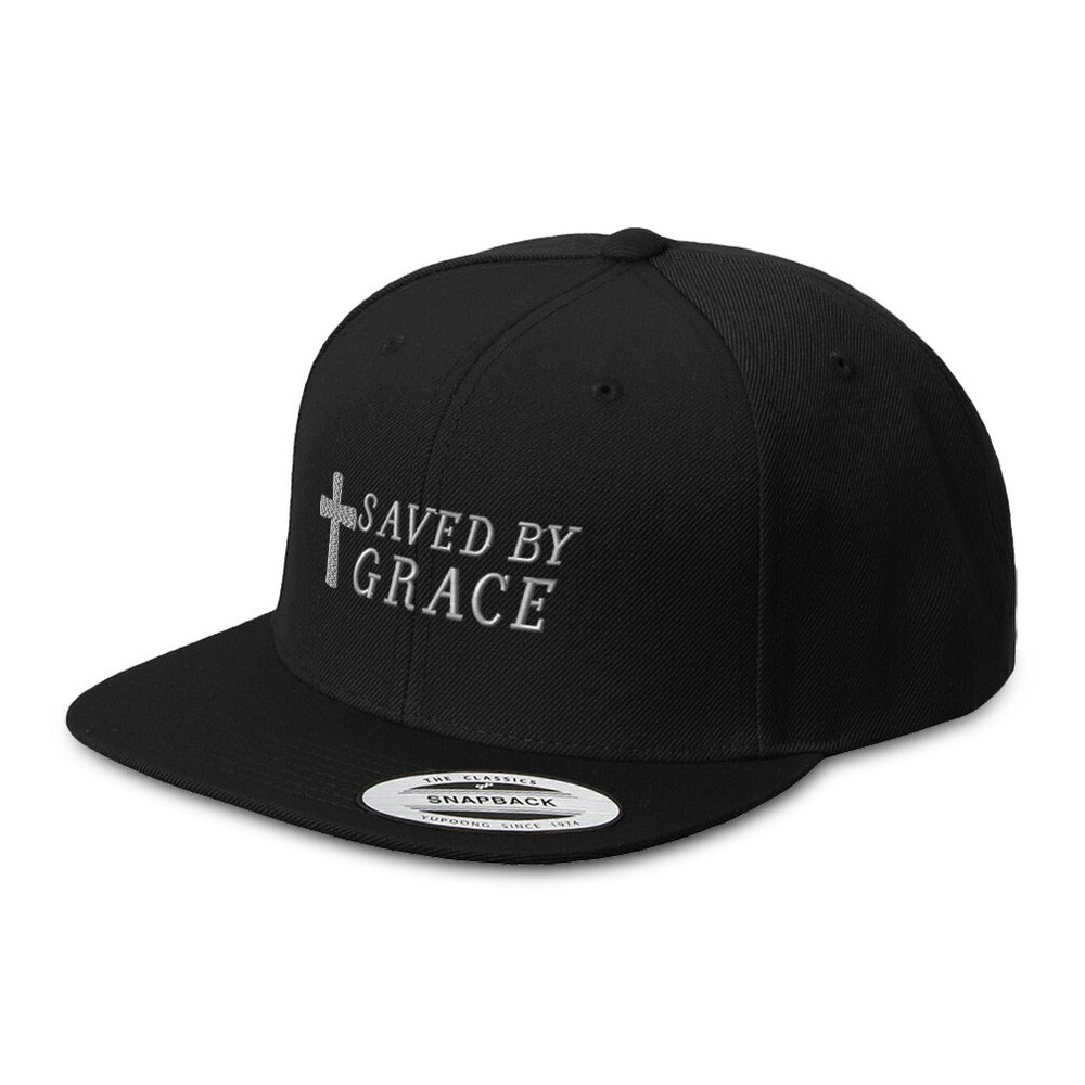 Saved Grace Jesus Flat Bill Trucker Baseball Cap - Unisex Christian Design  