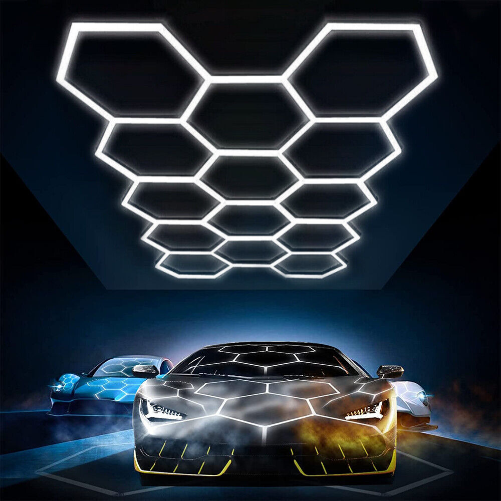 Hexagon Garage Light 14 Hex Grid Honeycomb LED Light 6500K for Car Detailing