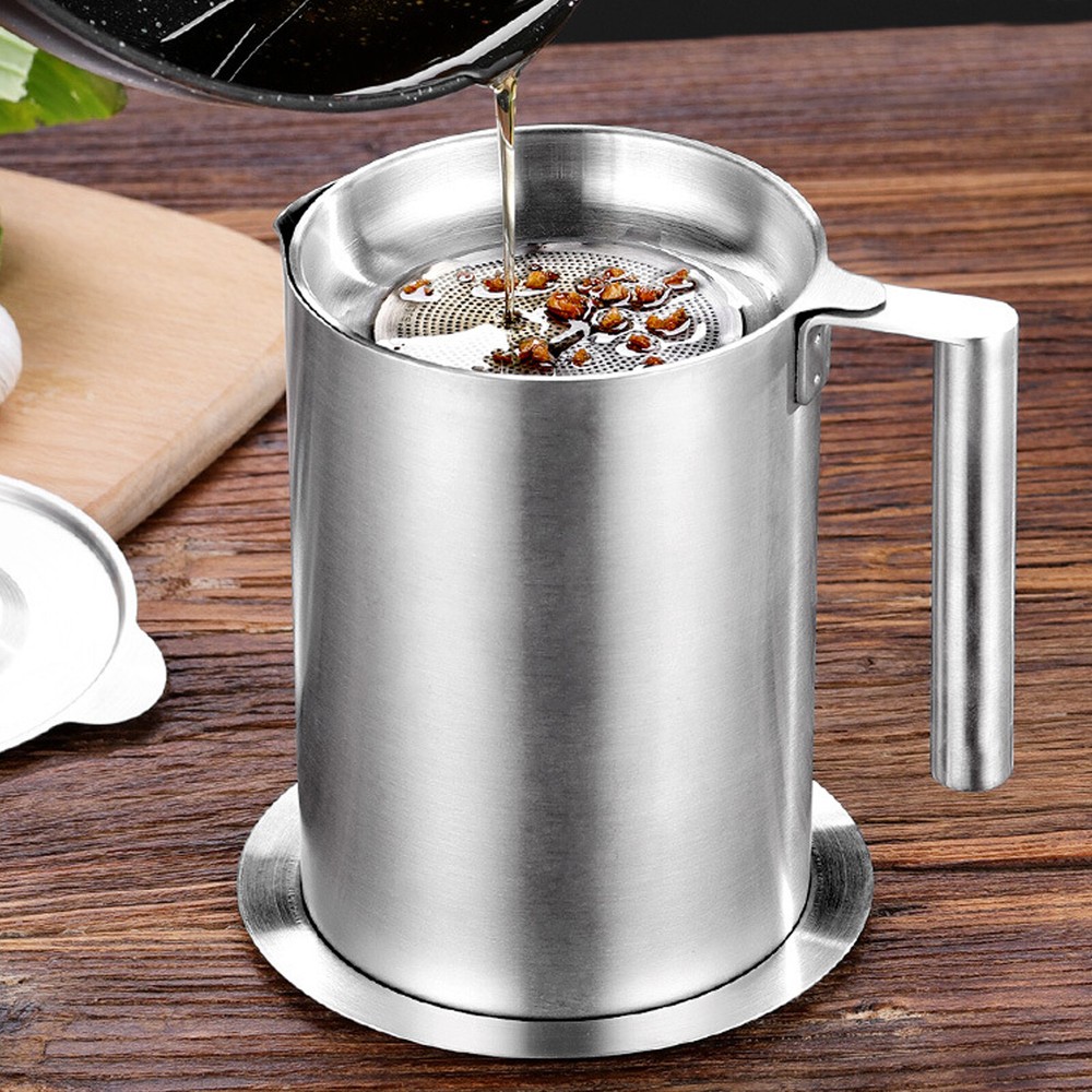 Kitchen Cooking Oil Filter Pot Soup Grease Strainer 304 thick Stainless Steel