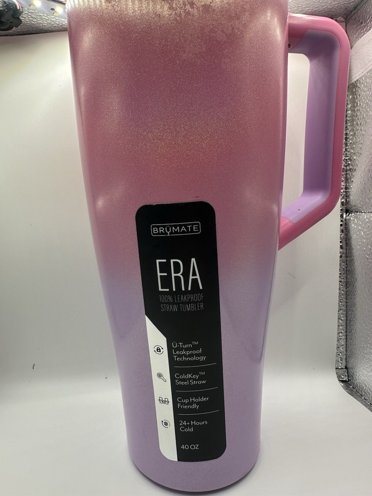 New BruMate Era 40 oz Tumbler with Handle & Straw 100% Leakproof, Neon Pink