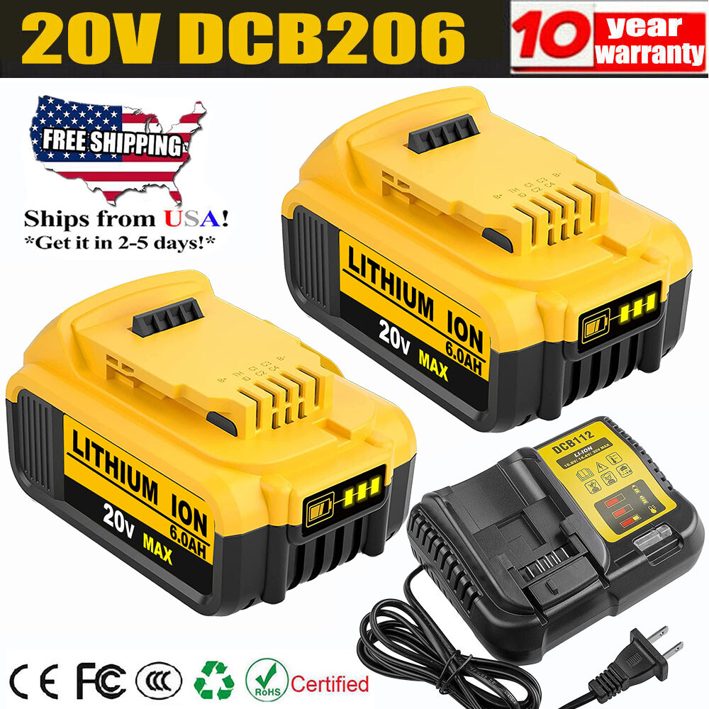 2-Pack Dewalt DCB205 20V MAX 6.0Ah Battery & DCB112 Charger Combo