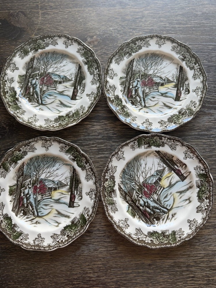 Four (4) Johnson Brothers Friendly Village Sugar Maple BREAD PLATES 6 1/8