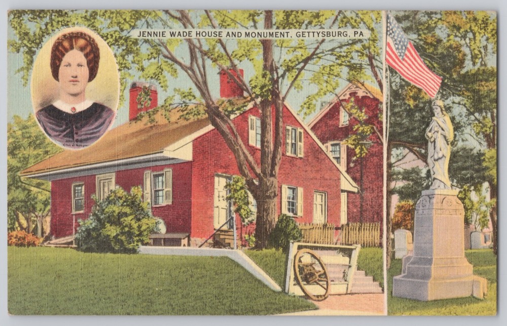 Gettysburg, PA Jennie Wade House and Monument, Linen, Tichnor Views 1930s