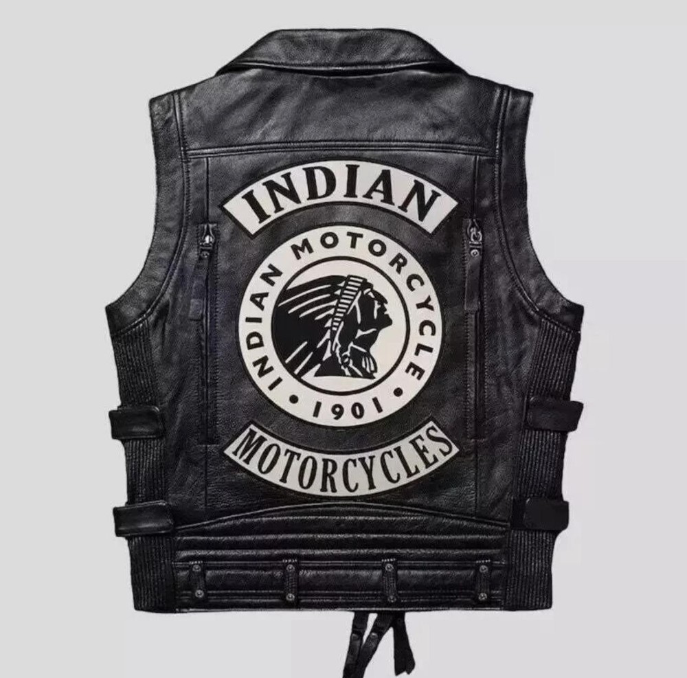 Indian Motorcycle Mens Black Western Leather Biker Riding Vest