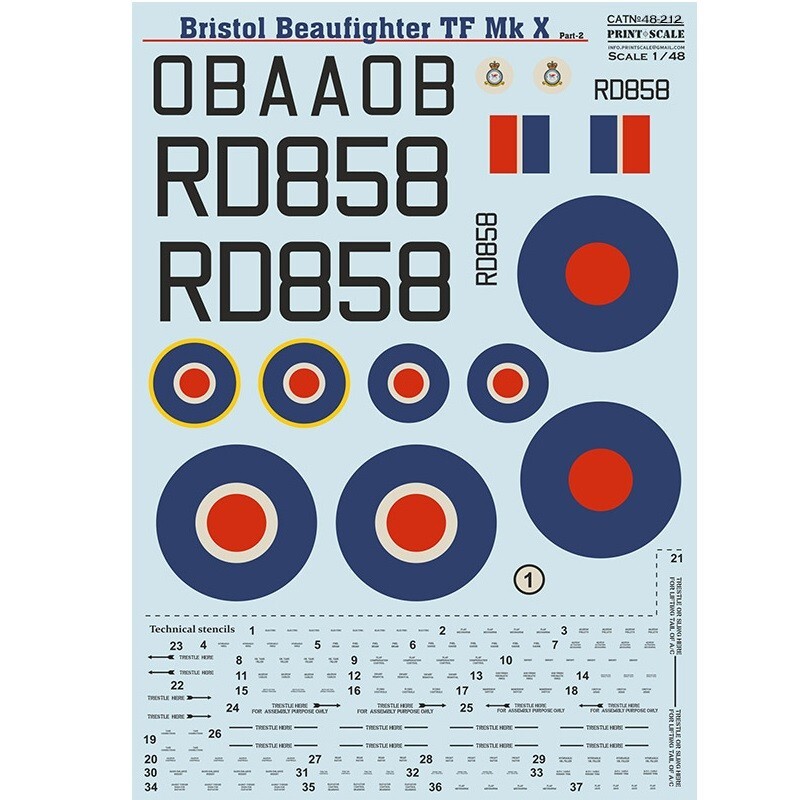 Print Scale 48-212 Decal 1:48 Beaufighter Mk.X Part 2 with 3D Instrument panel