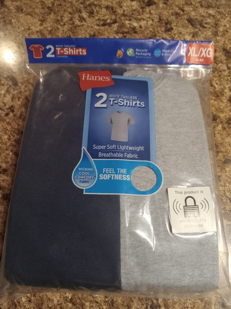 NEW (2) 2pk (4 Shirts Total) Hanes Boys Tagless T's Sz XL/XG (18-20)...