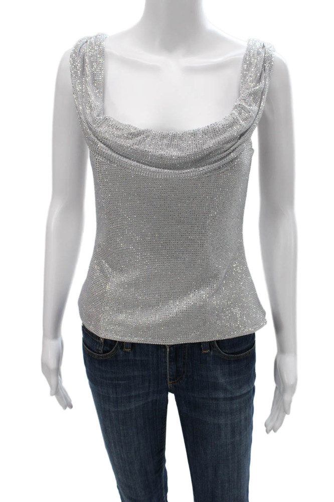 Zara Women Basic Cowl Neck Tank Silver Sleeveless Zip Size SFree Shipping in US $100+ Orders | $6.95 Orders Below