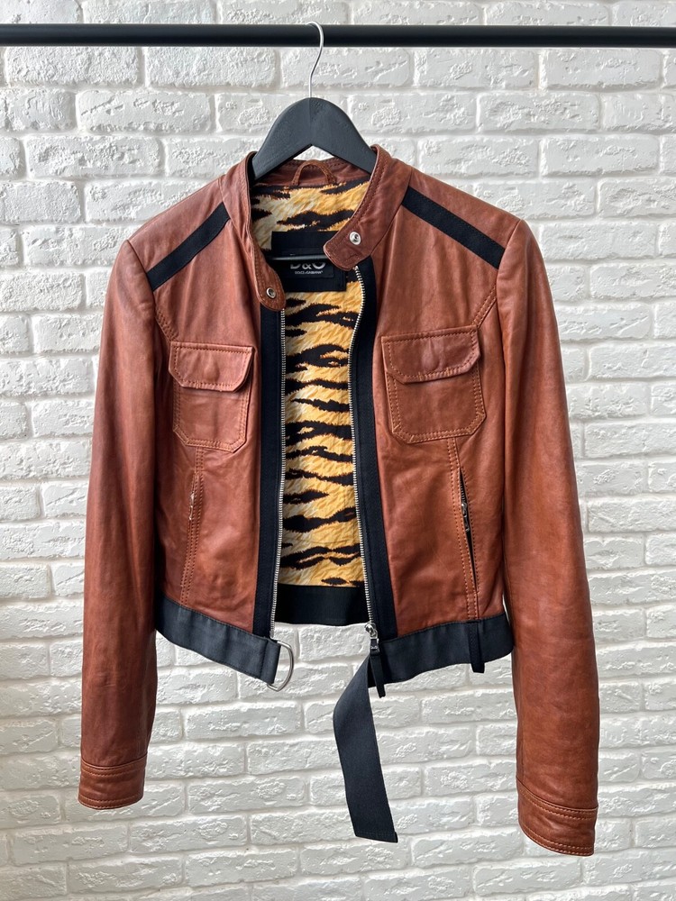 Dolce & Gabbana Brown Leather Biker Jacket Women's Size 40