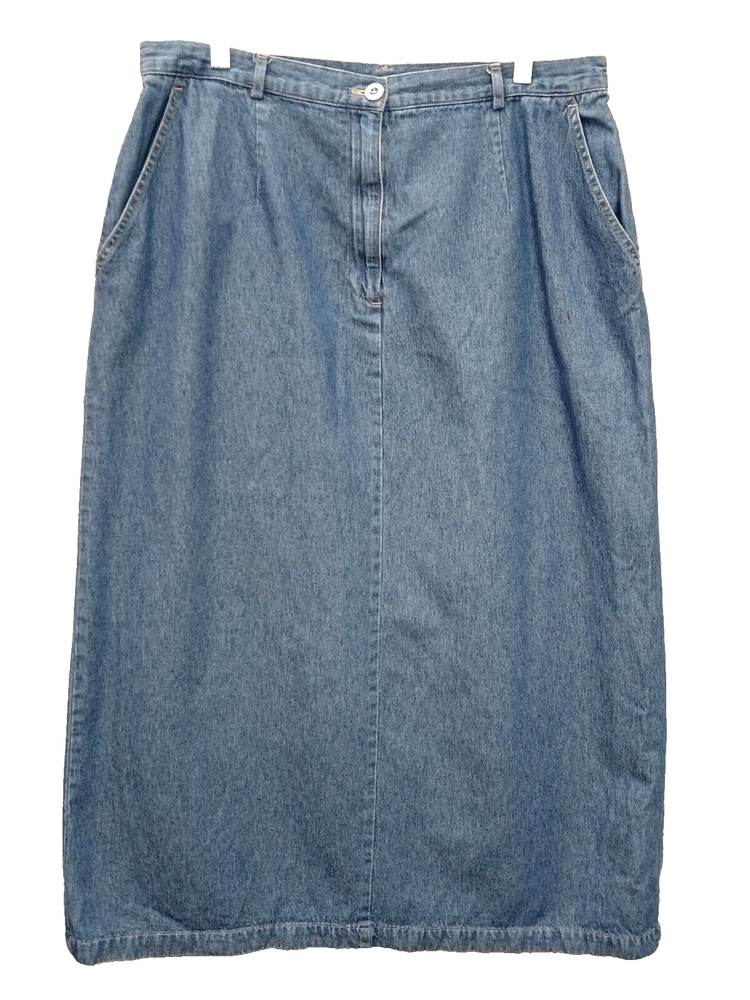 Falda midi de mezclilla Sag Harbor para mujer L azul lavado medio elástico cintura espalda dividida