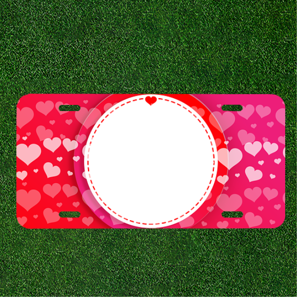 Custom Personalized License Plate Car Tag With FANCY Hearts Circle ADD NAMES