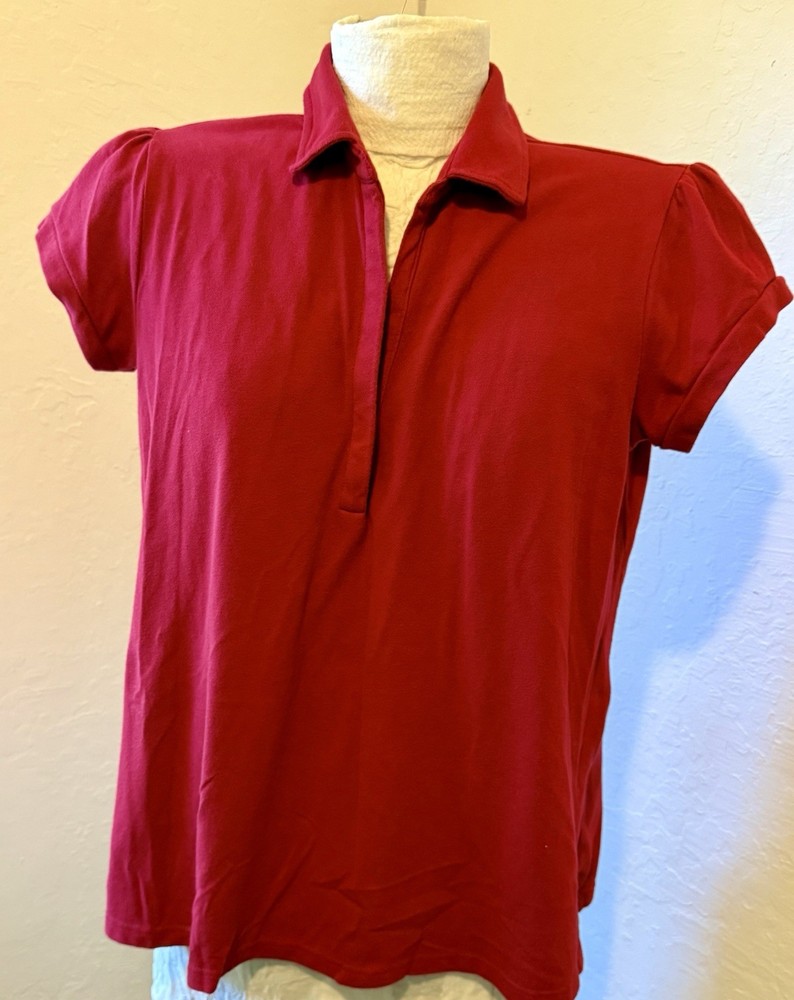 Duo Maternity Women's Red Solid Collared Short Sleeve Polo Knit Top XL/LG