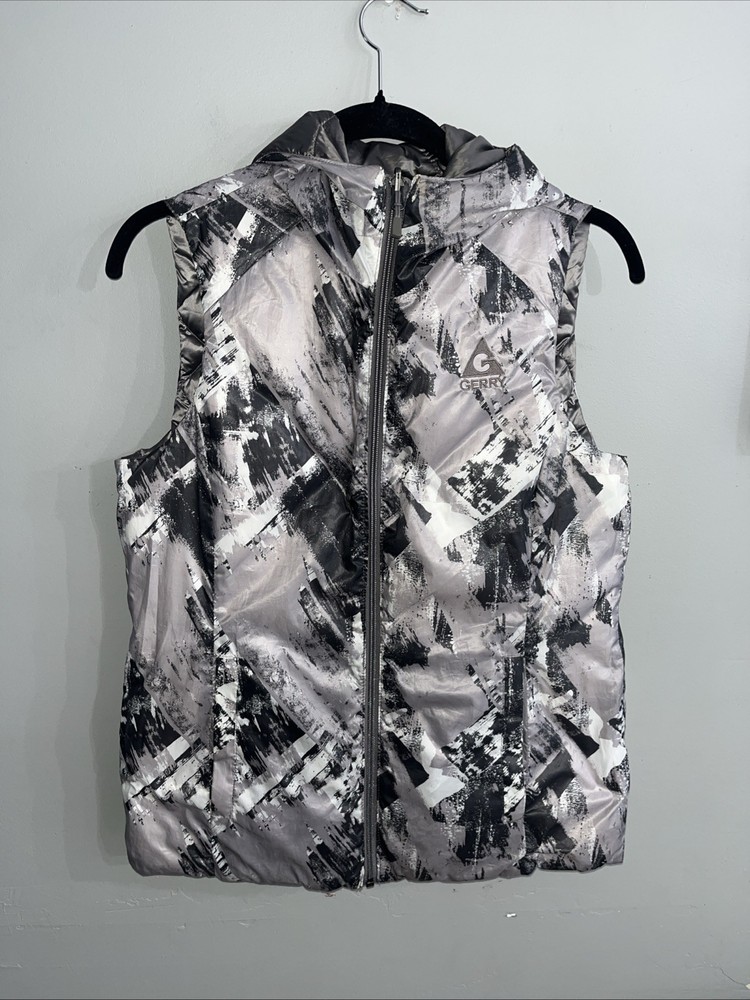 Gerry Woman’s Packable Reversible Down Hooded Vest W/Abstract Graphic Pint-image