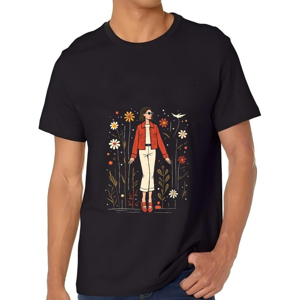 Men's Cotton Short Sleeve T-Shirt with Vibrant Floral Pattern Design -All cotton