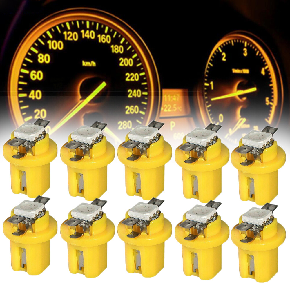 10x T5 B8.5D 5050 Yellow Car Dashboard Instrument LED Light Bulbs Accessories