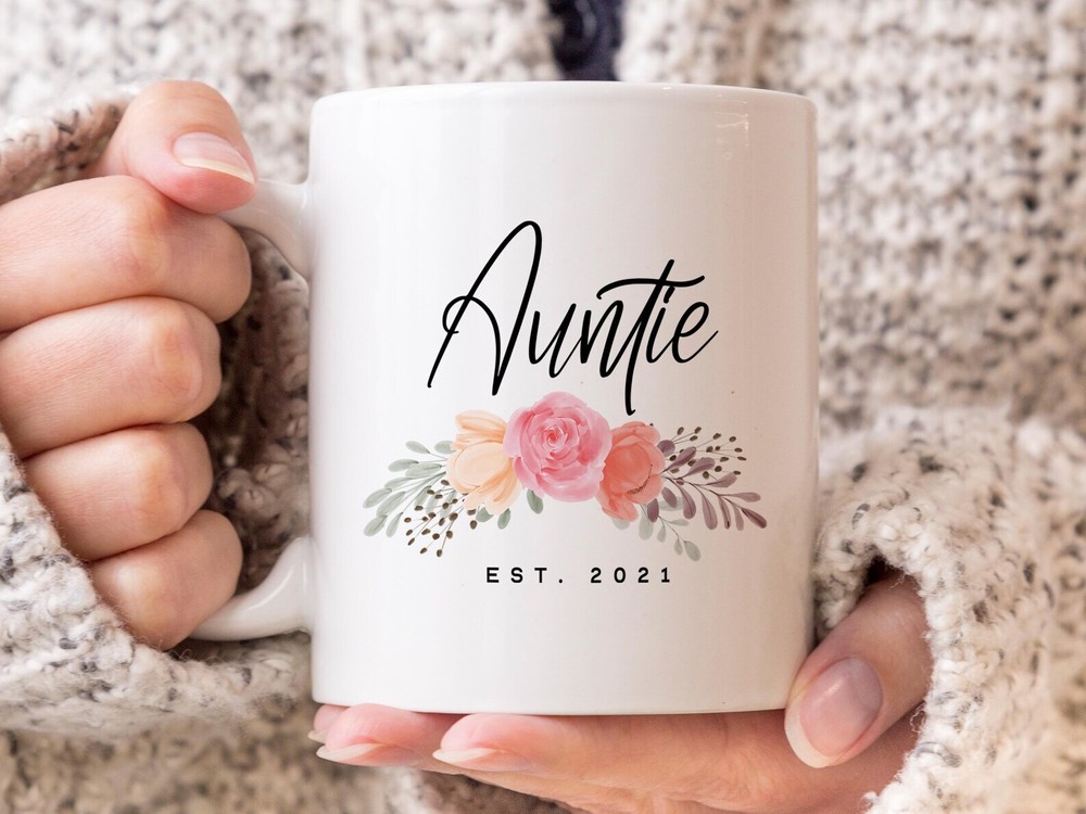 Auntie Est 2021 Coffee Mug Pregnancy Announcement Coffee Mug Custom Gift To