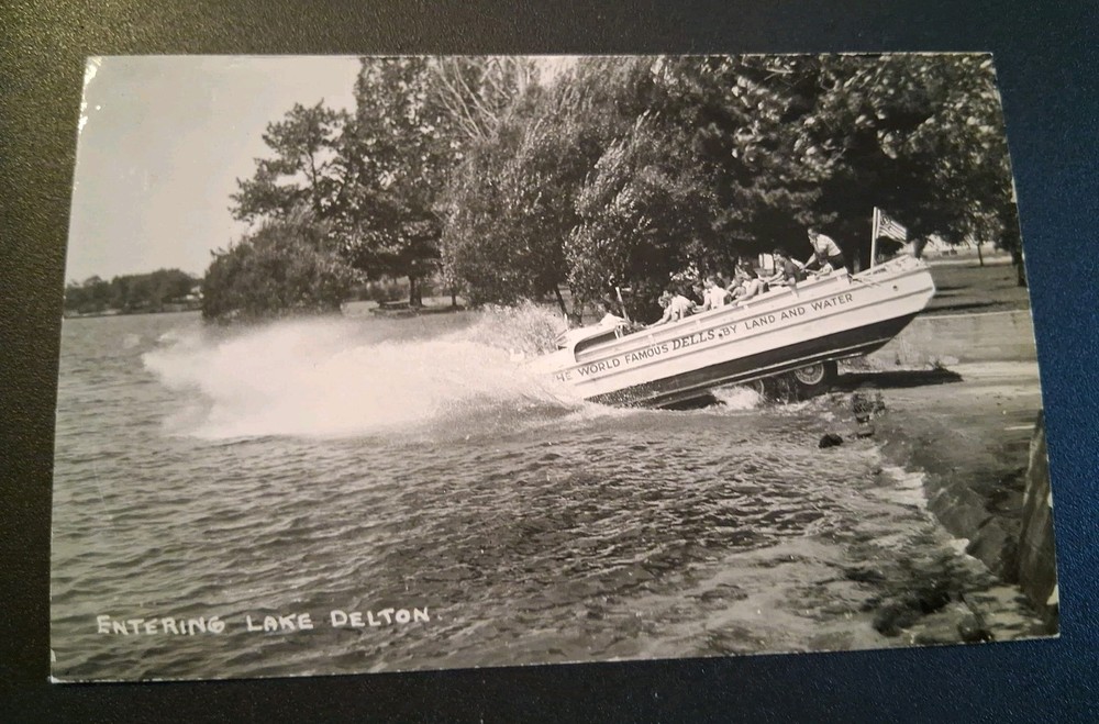 c1950s Wisconsin Dells RPPC Real Photo Postcard Duck Boat 