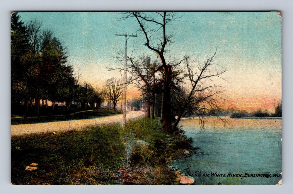 Burlington WI-Wisconsin Scene On White River Vintage c1910 Postcard