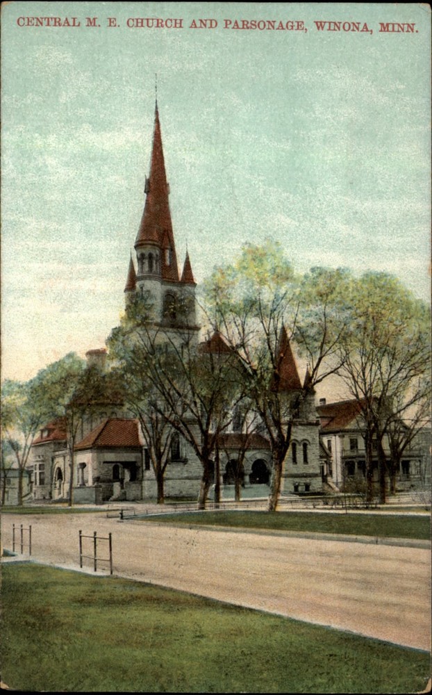 Central ME Church and Parsonage Winona Minnesota vintage postcard e706