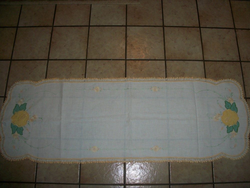 Vintage Hand Crochet Needlepoint Table Runner 17x50 Inches