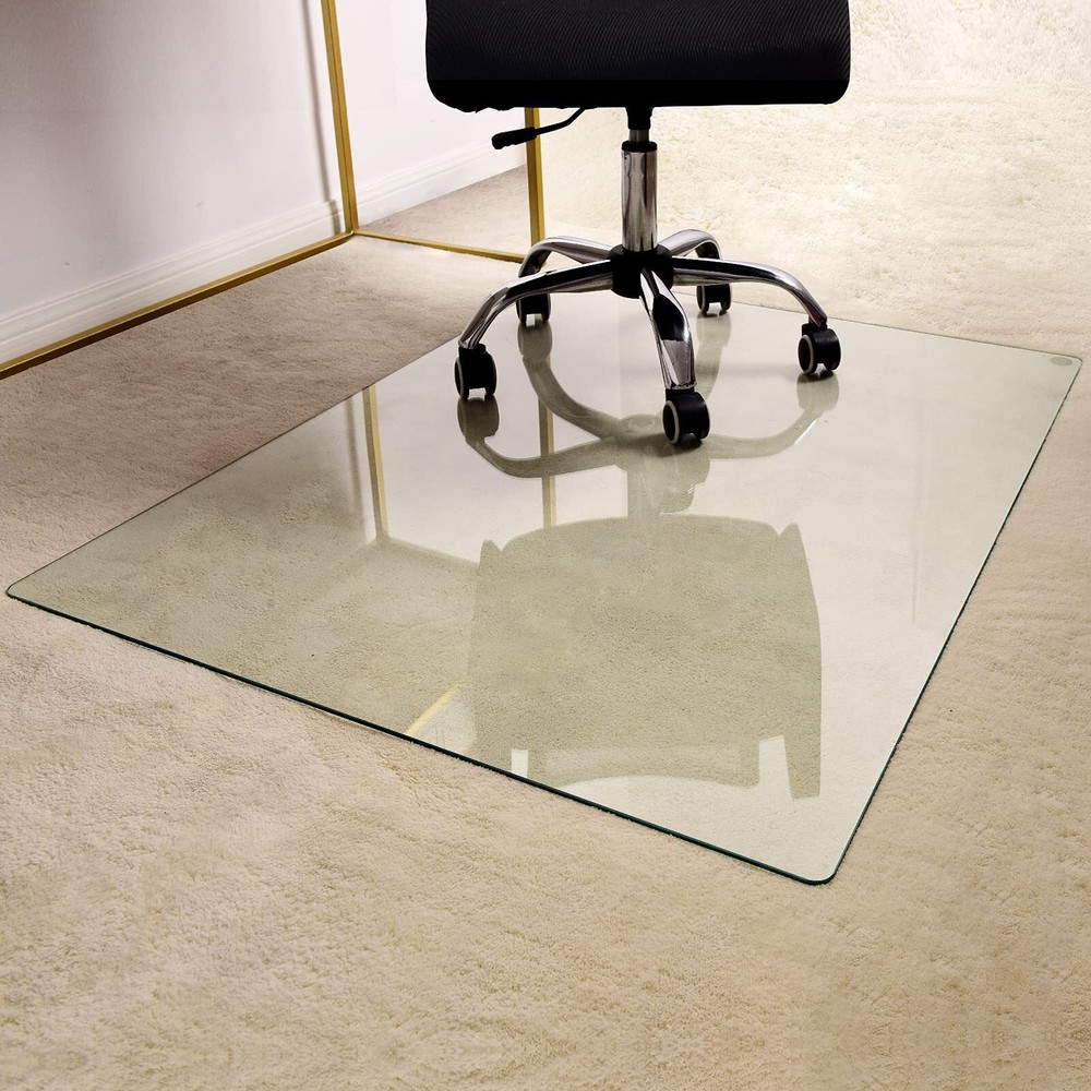 GLSLAND 36x46 Tempered Glass Office Chair Mat for Carpet Protection