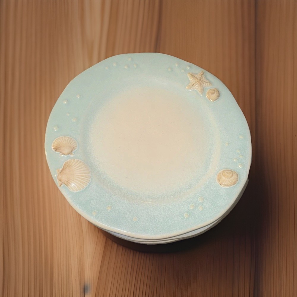 Sonoma Life+ Style Seaside Round Dinner Plate 3D Aqua/White