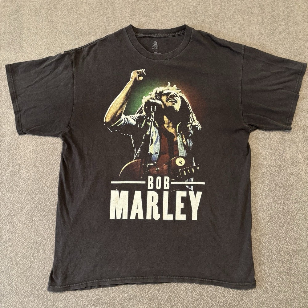 Bob Marley T Shirt Men's Size Large Zion Rootswear Black Marley Singing Print