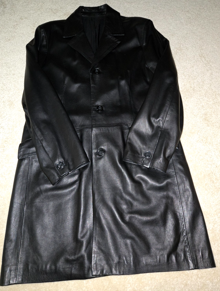 Vera Pelle Made in Italy Men's Black Leather Top Coat Size 38/52 Fully Lined