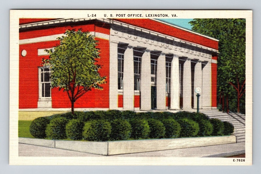 Lexington VA-Virginia, U.S Post Office, Bushes, Vintage Postcard