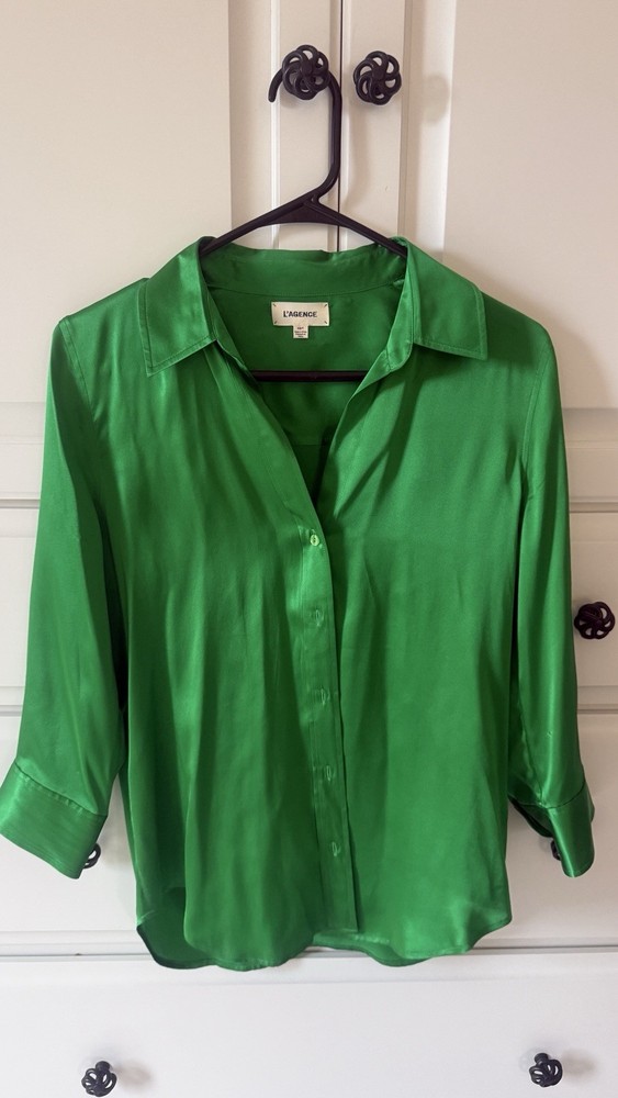 L’AGENCE Woman’s Green Silk Blouse Size XS