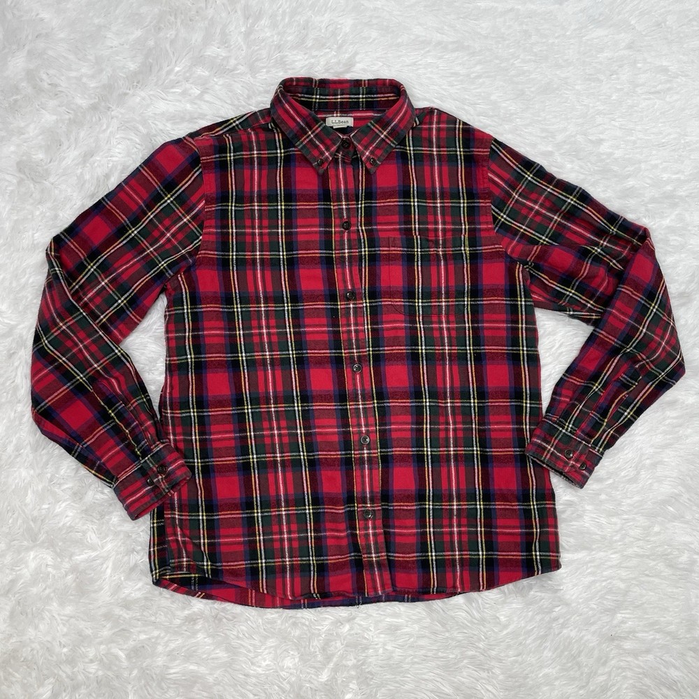 L.L Bean Womens Size Medium Plaid Button Up Flannel Shirt Cotton Outdoor Grunge
