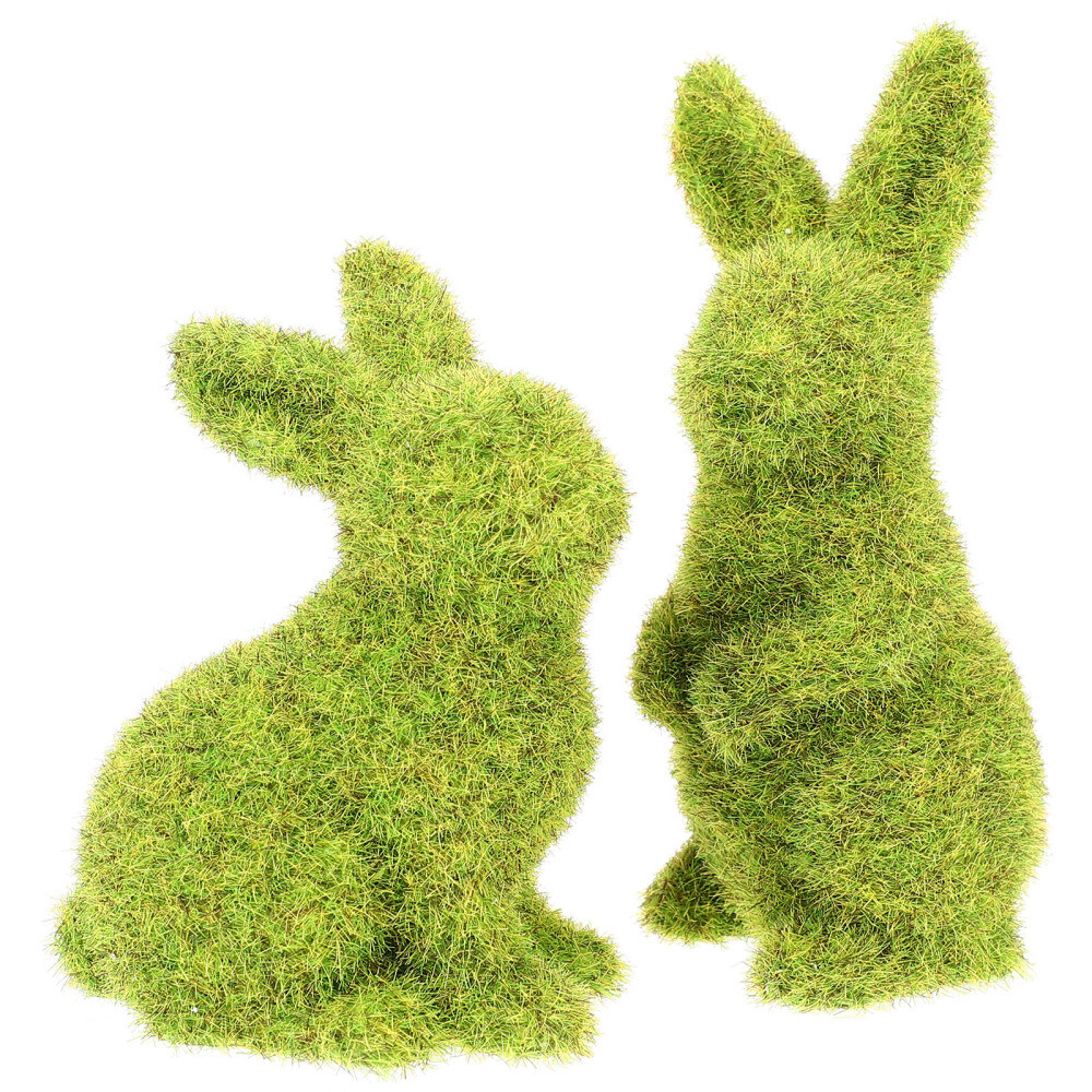 2 Pcs Moss Bunny Garden Statue Flocked Rabbit Figurine Baby