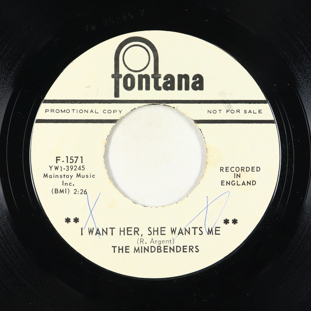 Garage Psych Beat 45 - Mindbenders - I Want Her She Wants Me - Fontana VG+ promo