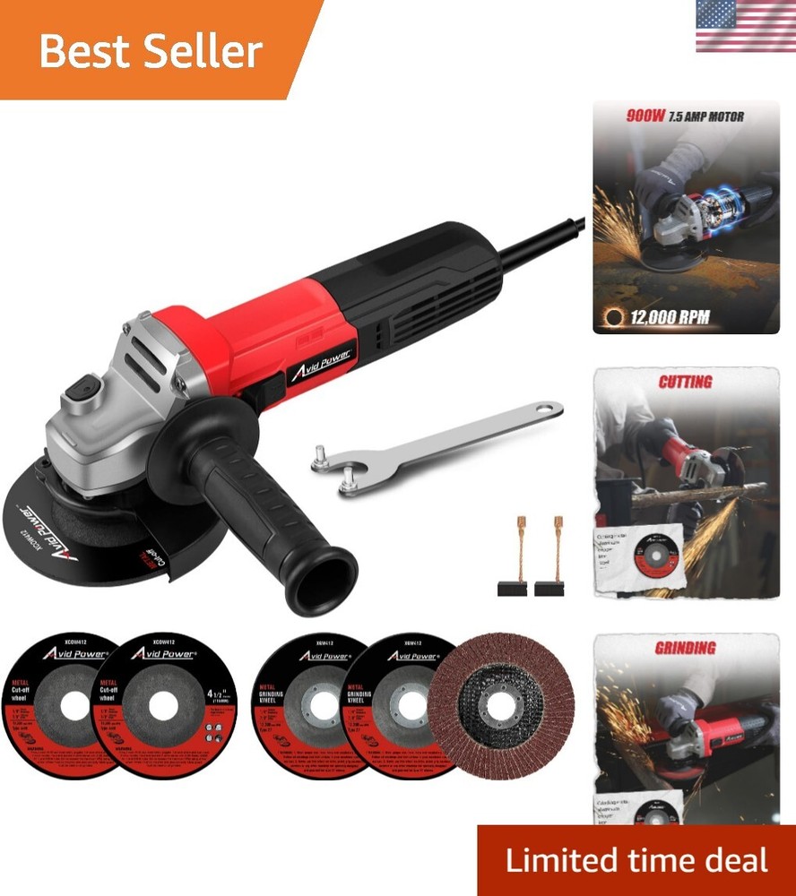 7.5-Amp 4-1/2 Inch Angle Grinder Power Tool with Grinding Disc