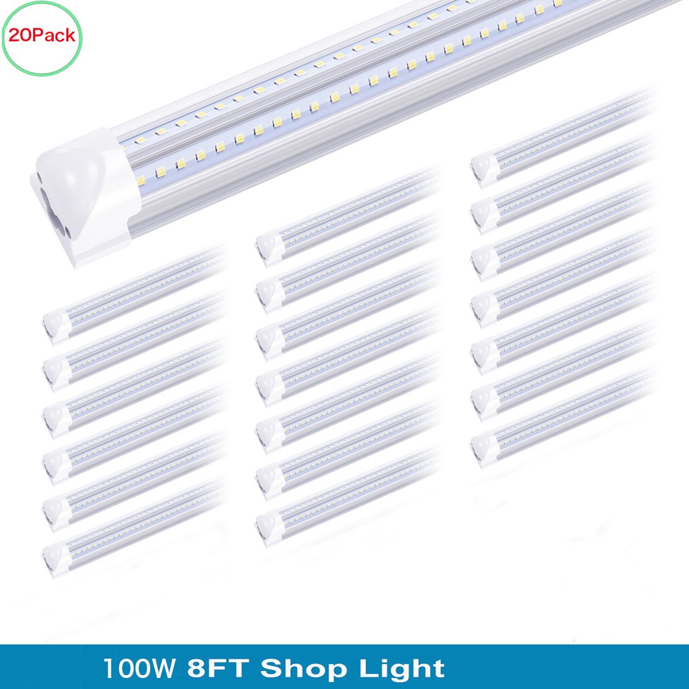 20Pack 8FT Led Tube Light 100W 8 Foot T8 Integrated 8' Led Shop Light Warehouse