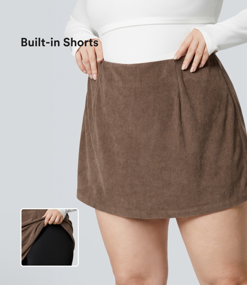 HALARA High Waisted Invisible Zipper 2-in-1 A Line Mini Corduroy Casual Skirt 2X
