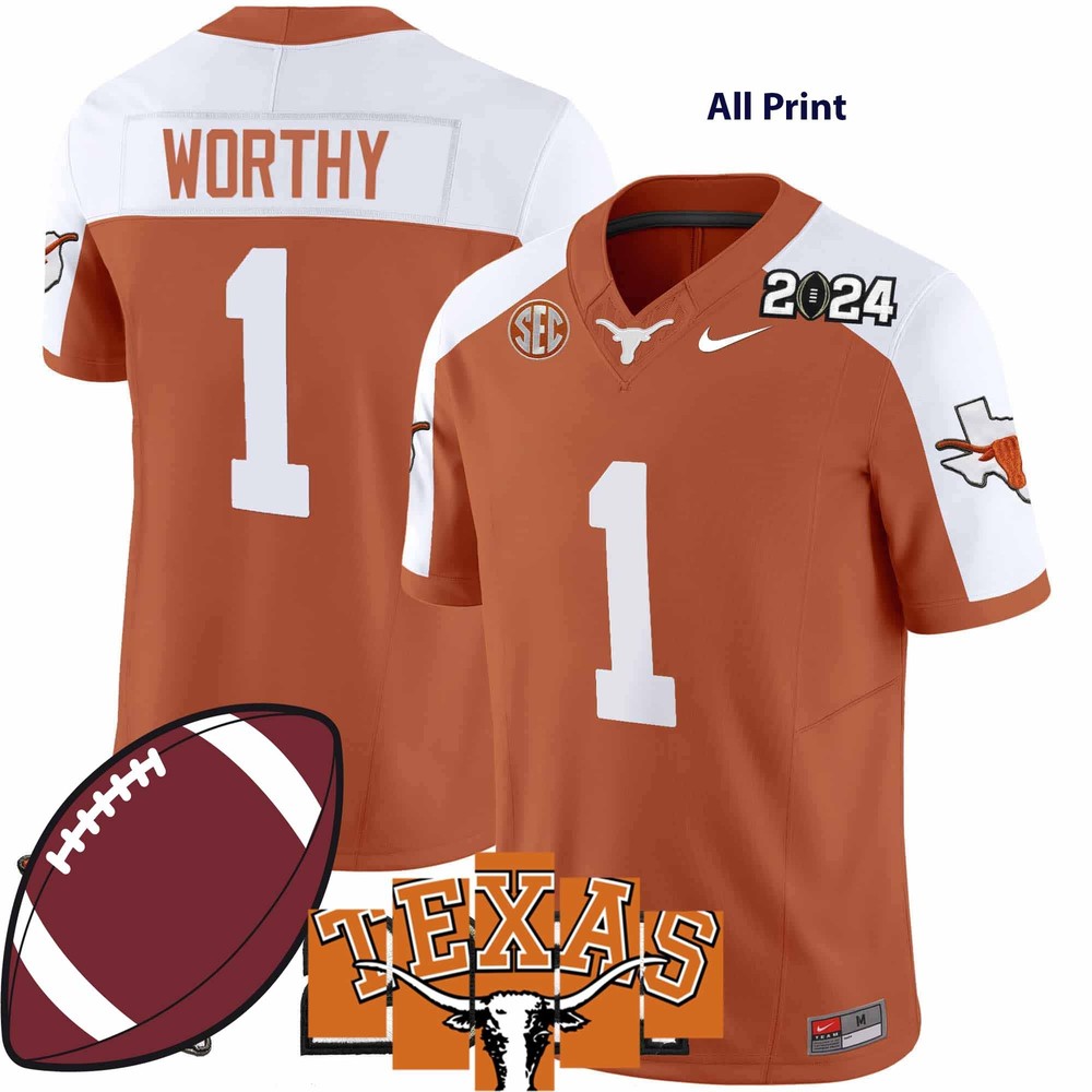 Texas Longhorns Xavier Worthy #1 Football Jersey – All Print Styles Available