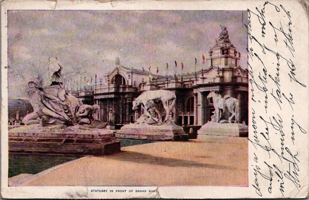 1904 St. Louis World's Fair Statuary Grand Basin Postcard Sunday Post-Dispatch